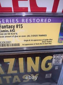 Amazing Fantasy #15 CGC 2.5 RARE SIGNATURE SERIES! By Stan Lee! Restored