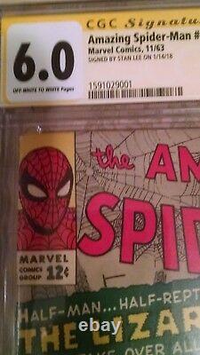 Stan Lee hand signed Amazing Spider-Man #6 CGC 6.0 signature series 1st Lizard