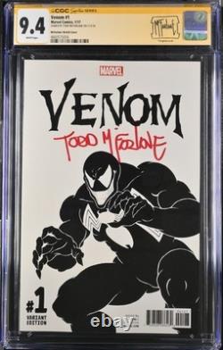 VENOM #1 McFARLANE SIGNED CGC SS 9.4 NM TODD B&W SKETCH VARIANT Custom Label HTF