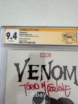 VENOM #1 McFARLANE SIGNED CGC SS 9.4 NM TODD B&W SKETCH VARIANT Custom Label HTF