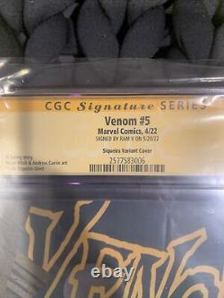 Venom #5 Siqueira 125 Retailer Incentive Variant CGC SS 9.8 Signed by Ram V Key