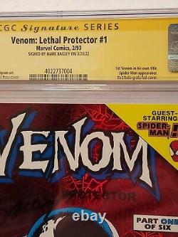 Venom Lethal Protector #1 Cgc 9.8 Ss Mark Bagley Signature White Pgs Red Foil CV