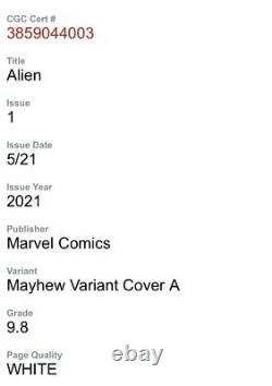 Alien #1- Mayhew Variante A Cgc Signature Series 9.8 Mike Mayhew