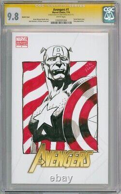 Avengers #1 Cgc 9.8 Série De Signatures Signée Mike Perkins Captain America Sketch
