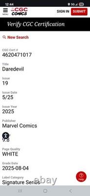 CGC 9.8 (Pages Blanches) Copie de la Série Signature de Daredevil #19