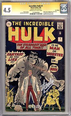 Incredible Hulk #1 1962 Cgc 4.5 Série De Signatures Signée Stan Lee Marvel Comics