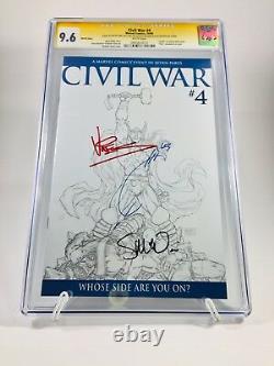 Série Signature Nm+ Cgc 9.6 Marvel CIVIL War #4 Couverture Sketch Signé 3x
