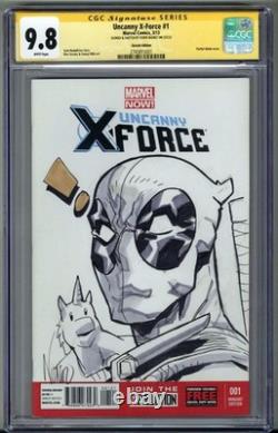 Uncanny X-Force n° 1 CGC 9,8 SS signé par Eddie Nunez – couverture avec croquis original de Deadpool