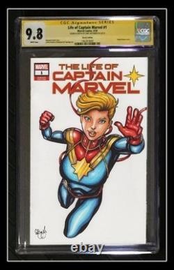 Vente de la couverture de croquis originale de Captain Marvel 9.8 de la série de signatures CGC